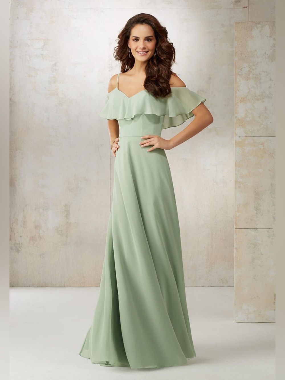 MoriLee | Mint Green Bridesmaid Off the Shoulder Ruffle Gown 8
